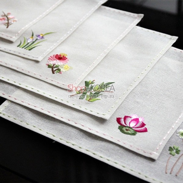 모시 식탁보 2인 세트 - 흰꽃과 연꽃 - 아름다운 전통무늬 식탁보