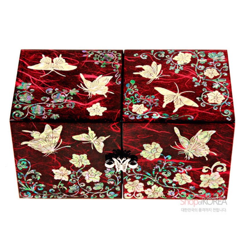 한지와 자개-쌍합 당초나비(적색)