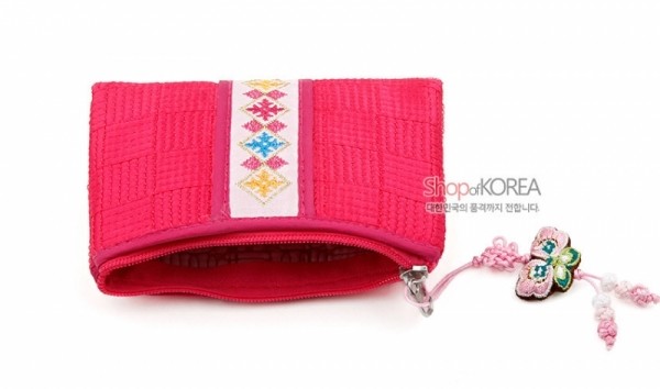 띠사각동전지갑-분홍 - 예쁜 전통무늬 띠지갑