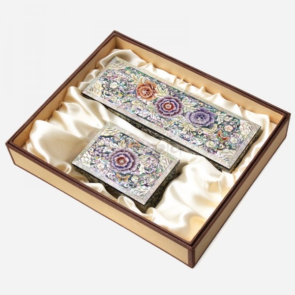 자개필함세트-나전으로 핀 모란(필함,명함함) - 목단과 나비의 화려한 나전칠기 전통상품 필함+명함함 세트