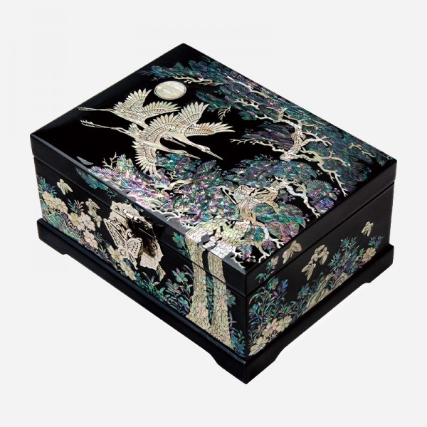 예닮 나전보석함- 소나무와 학 - 소나무와 학이 어우러진 나전칠기 보석함, 영원한 번영과 행복의 상징