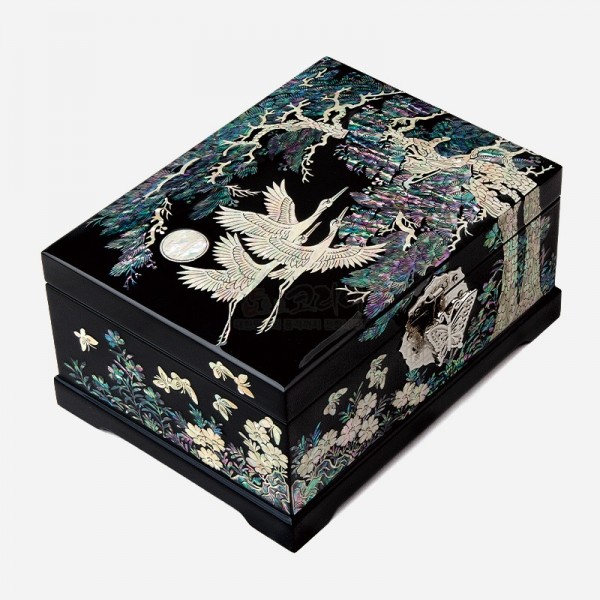 예닮 나전보석함- 소나무와 학 - 소나무와 학이 어우러진 나전칠기 보석함, 영원한 번영과 행복의 상징