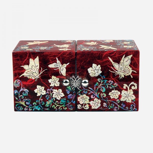 한지 나전칠기 자개쌍합 당초나비(적색) - 한지 위에 천년의 빛 자개를 덮다