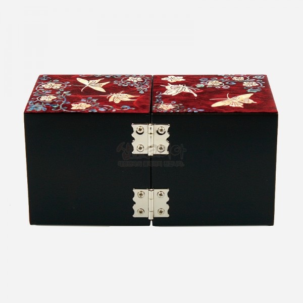 한지 나전칠기 자개쌍합 당초나비(적색) - 한지 위에 천년의 빛 자개를 덮다