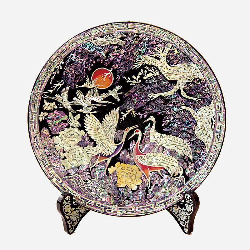 나전칠기 작은 쟁반-송학도