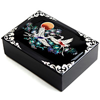 나전칠기 채색 창 명함함 - 송학