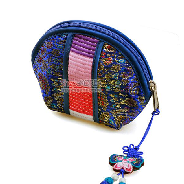 누비색동띠 동전지갑-감색 - 예쁜 매듭에 정교한 색동자수지갑