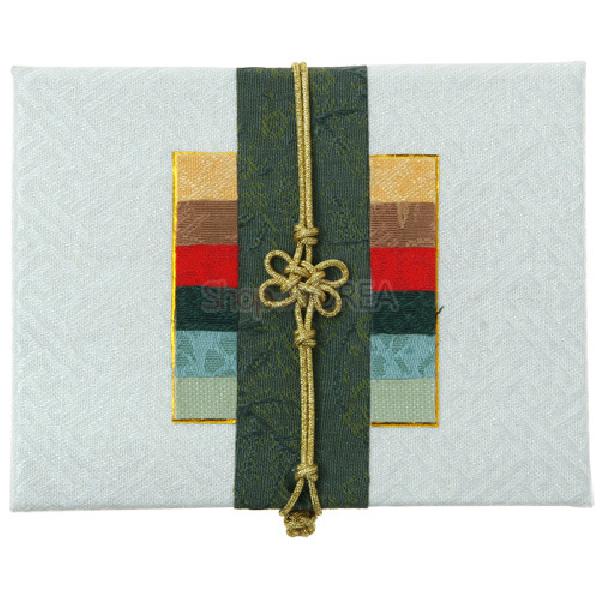 조각보매듭 카드 小-녹색띠[흰색] - 매듭과 고급스러운 비단조각의 조화