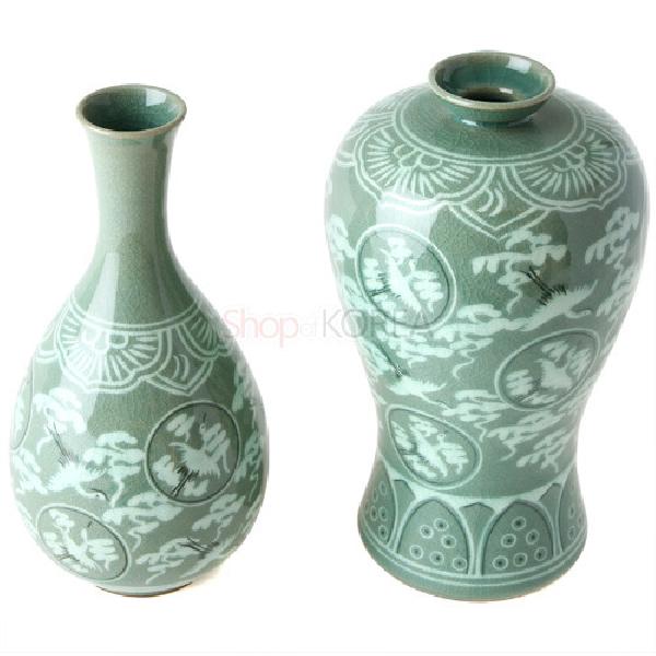 청자상감운학 주매병 세트 특대 - 고려 청자상감운학주문매병을 재현