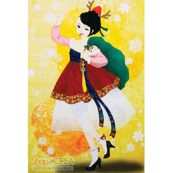 한국의 아침 엽서 시리즈 - 한복입은 산타걸 - 한국/한글/한복 전통문화상품