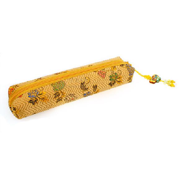 [소산당]누비수(秀)꽃 필통 [금색] - 정성스럽게 제작된 자수 누비 필통