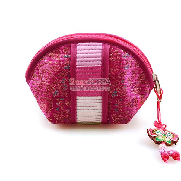 누비색동띠 동전지갑-분홍색 - 예쁜 매듭에 정교한 색동자수지갑