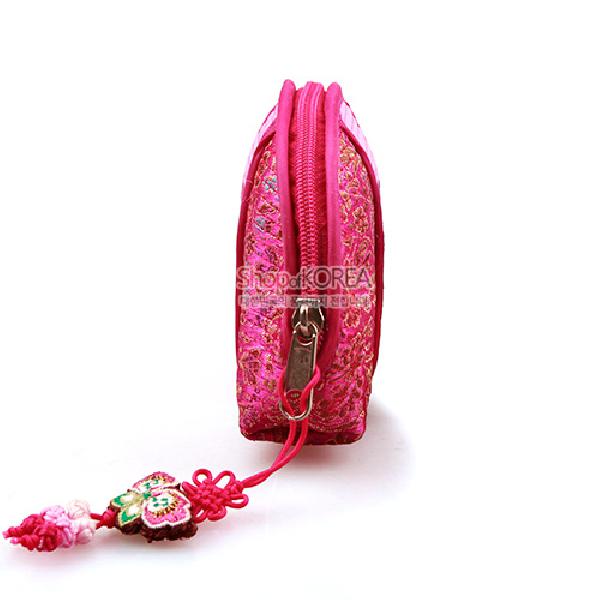누비색동띠 동전지갑-분홍색 - 예쁜 매듭에 정교한 색동자수지갑