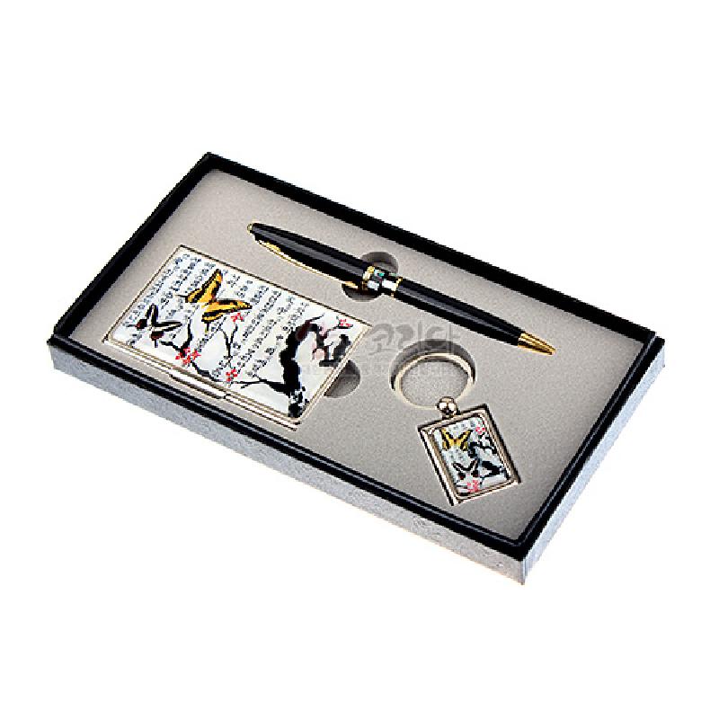 명함케이스와 열쇠고리 볼펜 3종세트-매화나비
