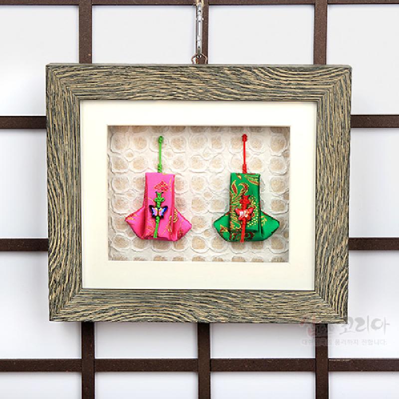 전통벽걸이 액자 - 쌍귀주머니(분홍,녹색)